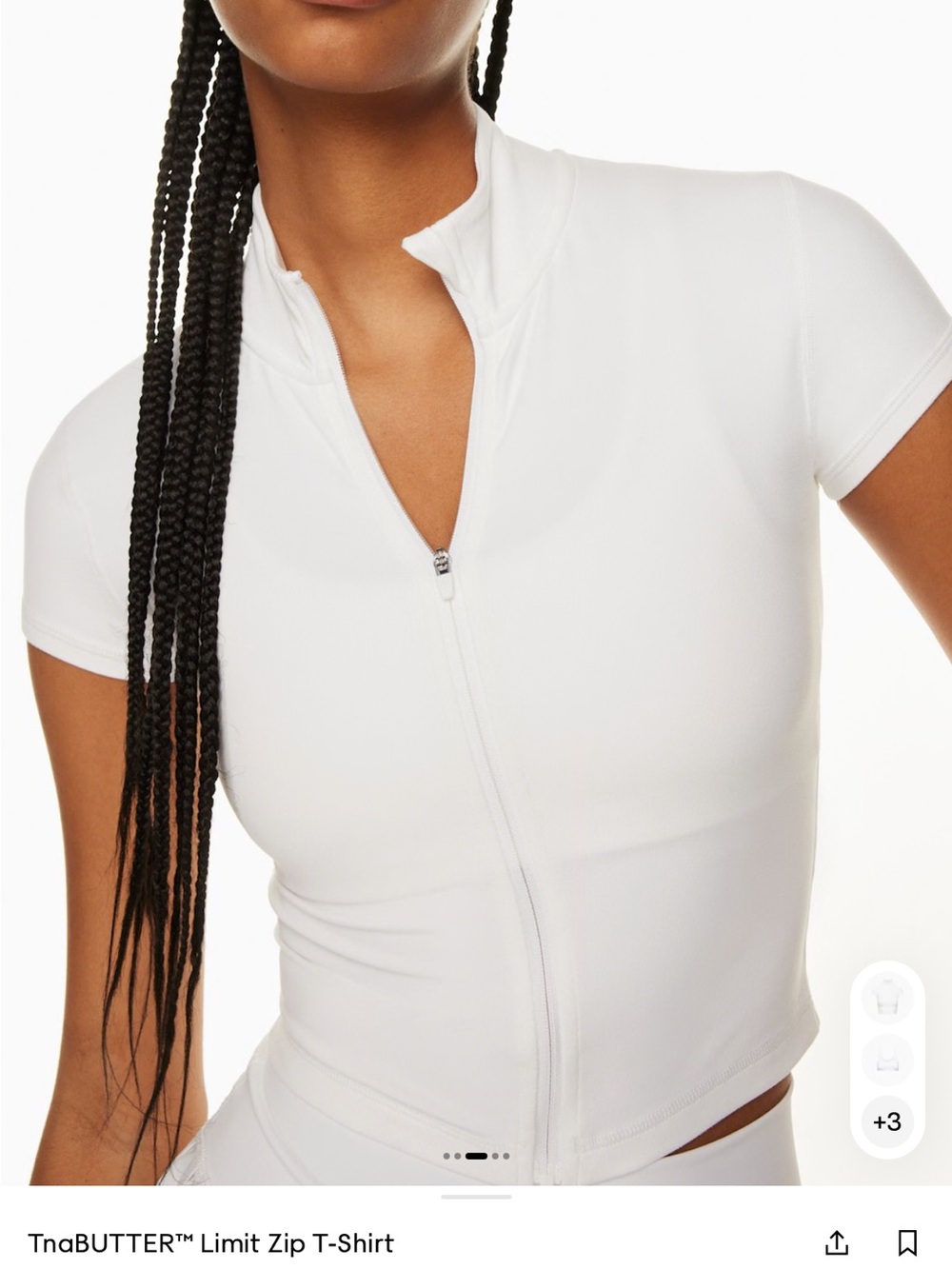 Aritzia Butter White Short-Sleeve Zip Crop Top